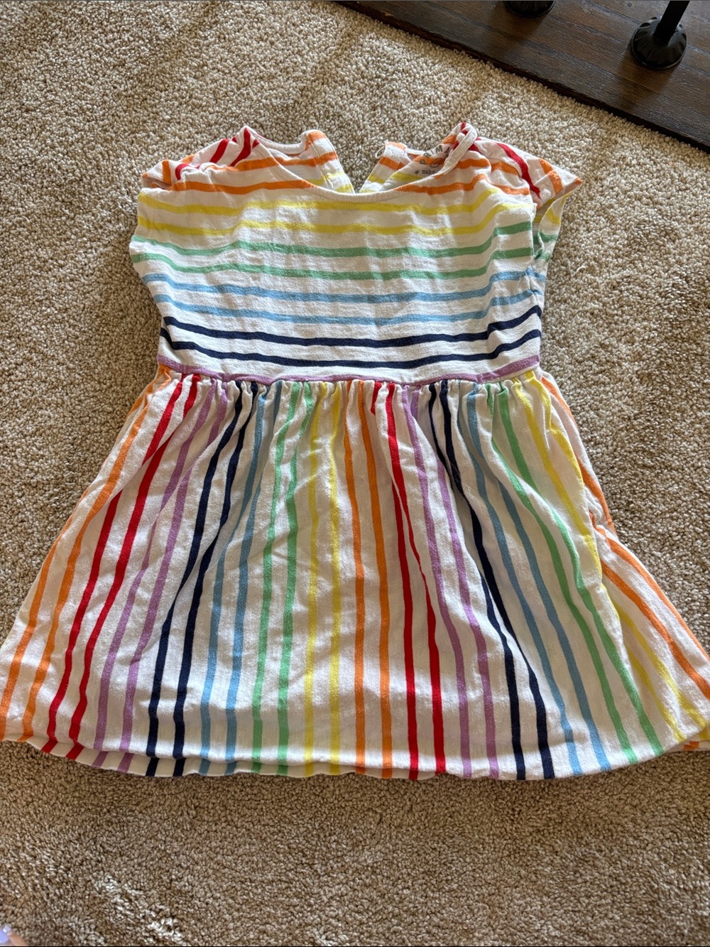Girls' Rainbow Striped Cotton Dress - Multicolor